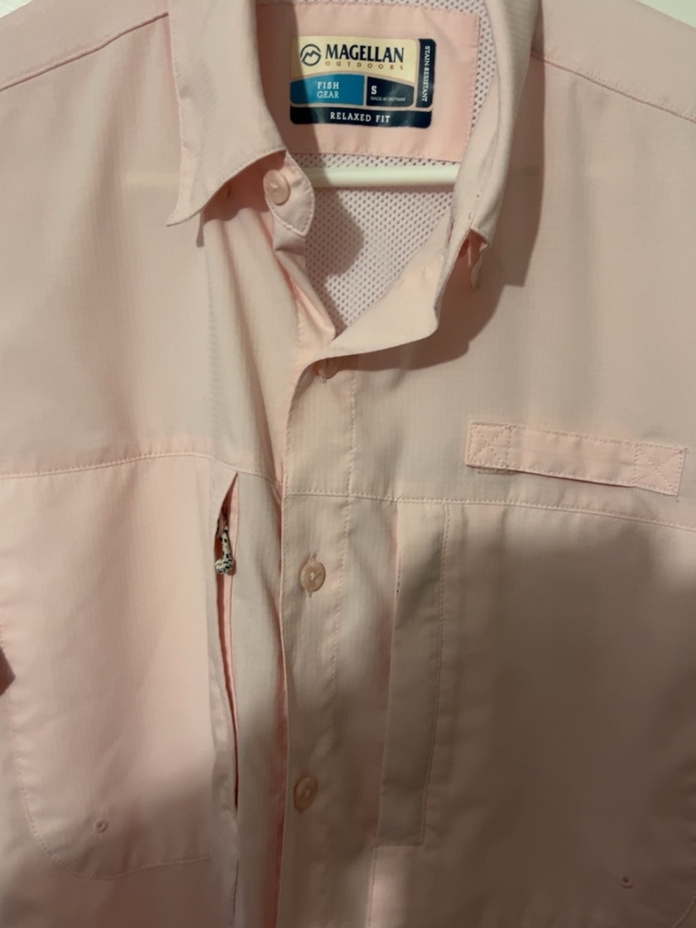 Magellan Outdoors Men’s Light Pink Casual Button-Down Fishing Shirt